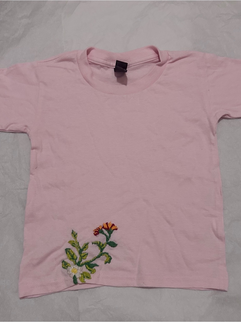 Girls' Light Pink Floral Hand Embroidered Tee